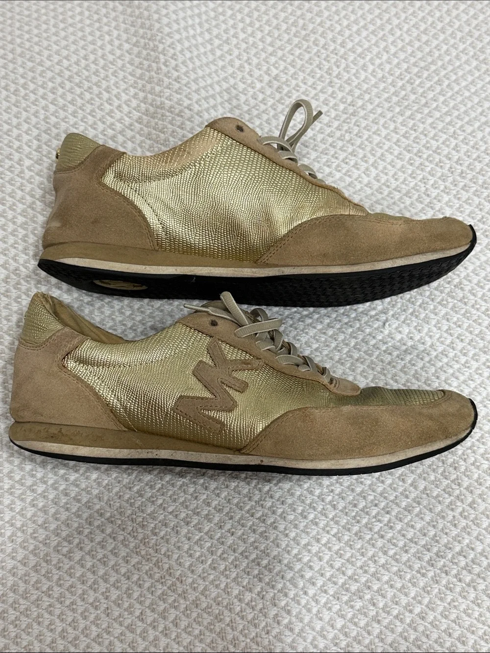 Michael Kors Gold and Tan Suede-Trim Sneakers